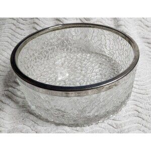 VINTAGE Davidson Brama Luna CRYSTAL Bowl w/Silver Rim 9" England Made 1970s EuC
